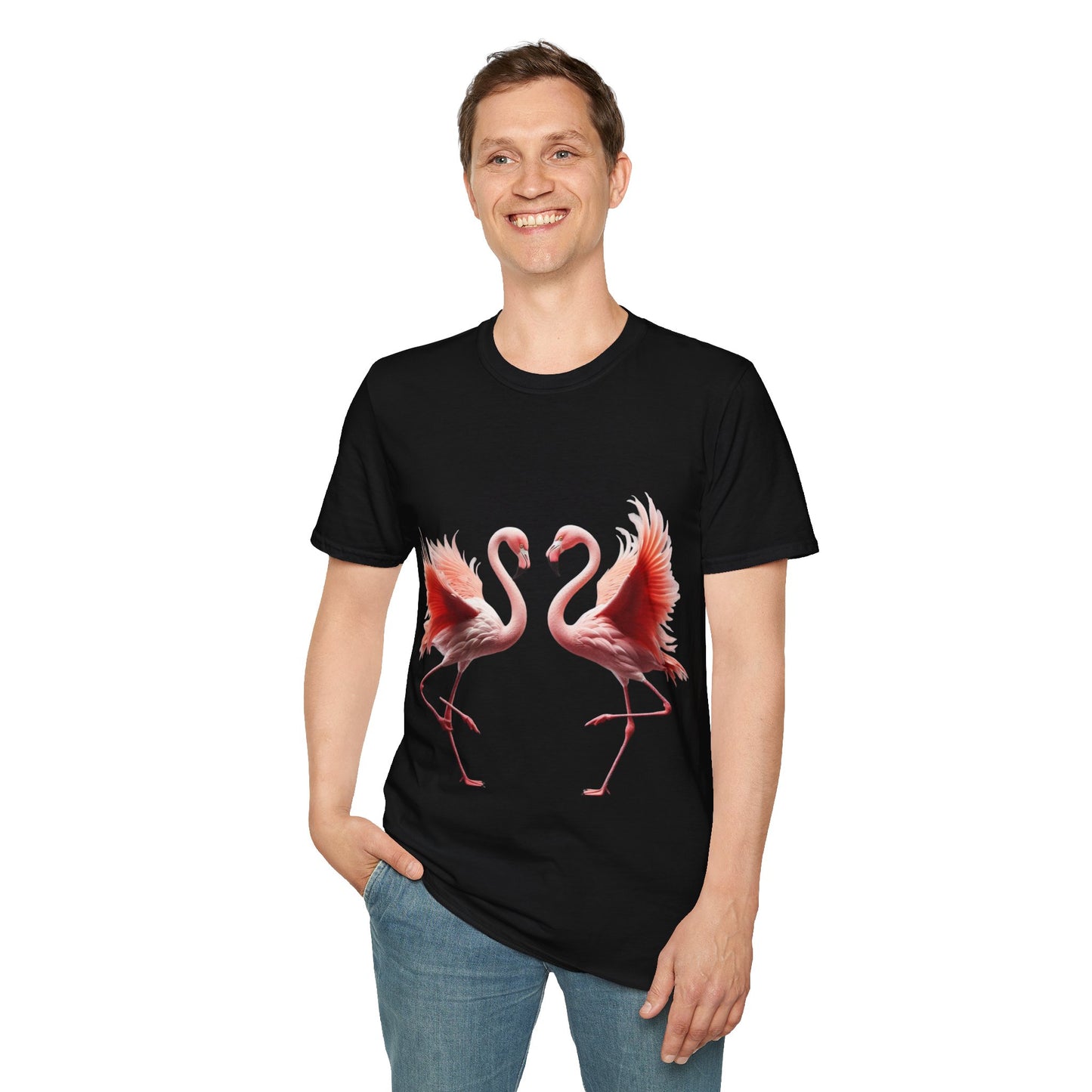 Flamingo Love Unisex Softstyle T-Shirt – Tropical Vibes for Every Occasion!