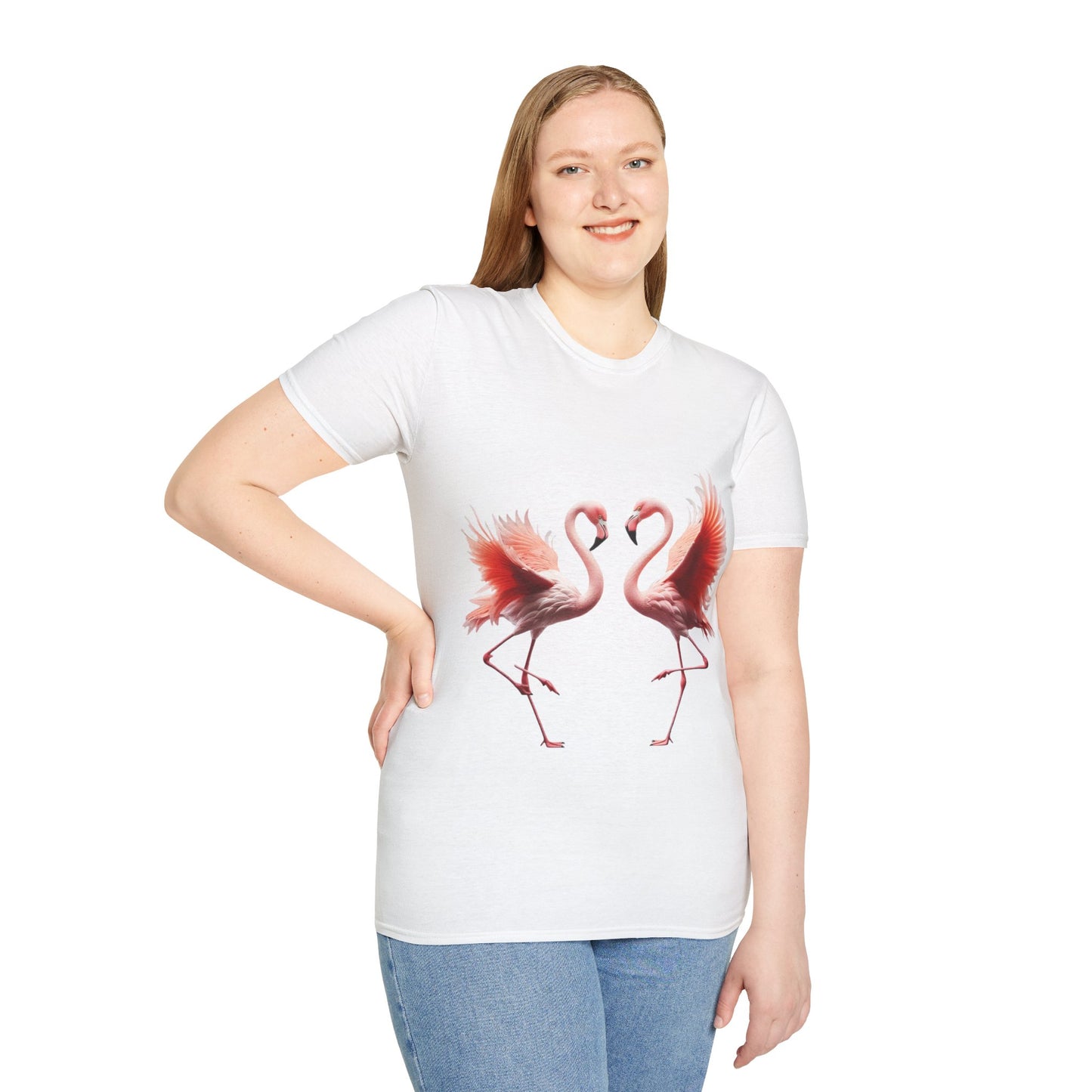 Flamingo Love Unisex Softstyle T-Shirt – Tropical Vibes for Every Occasion!