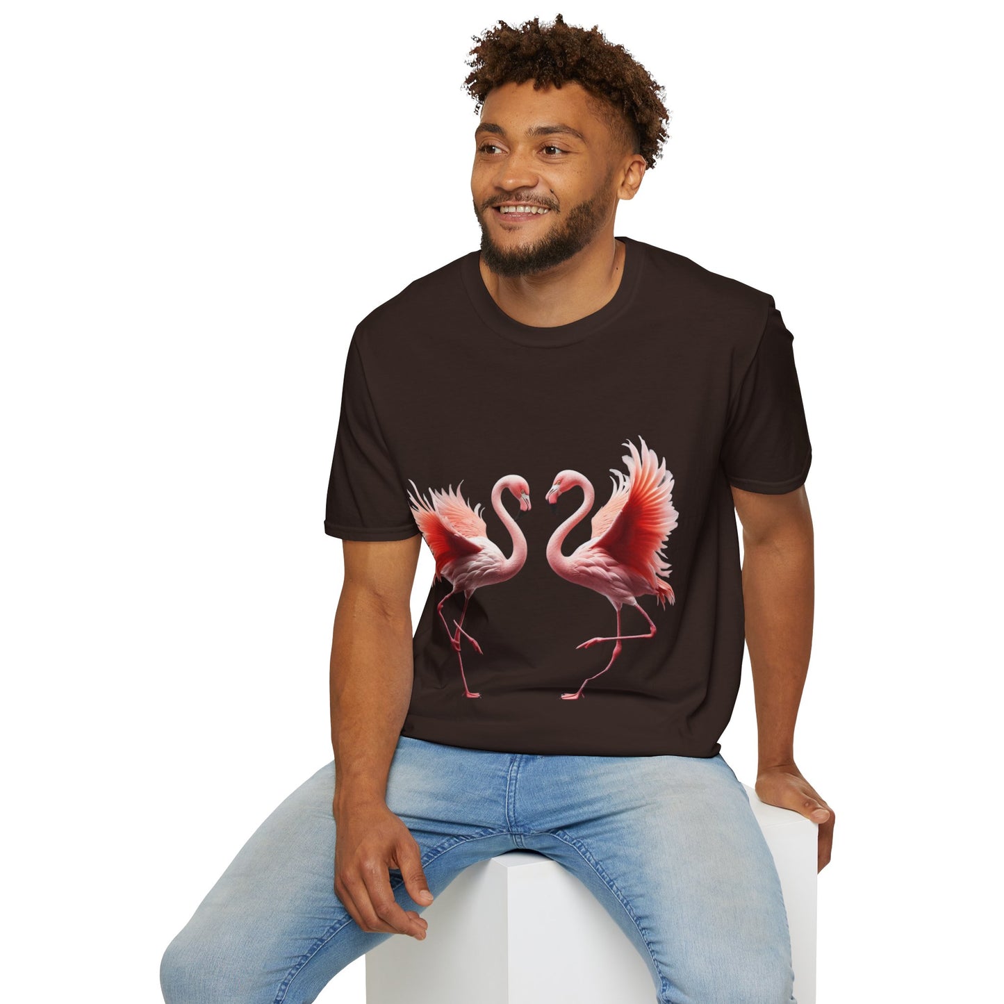 Flamingo Love Unisex Softstyle T-Shirt – Tropical Vibes for Every Occasion!