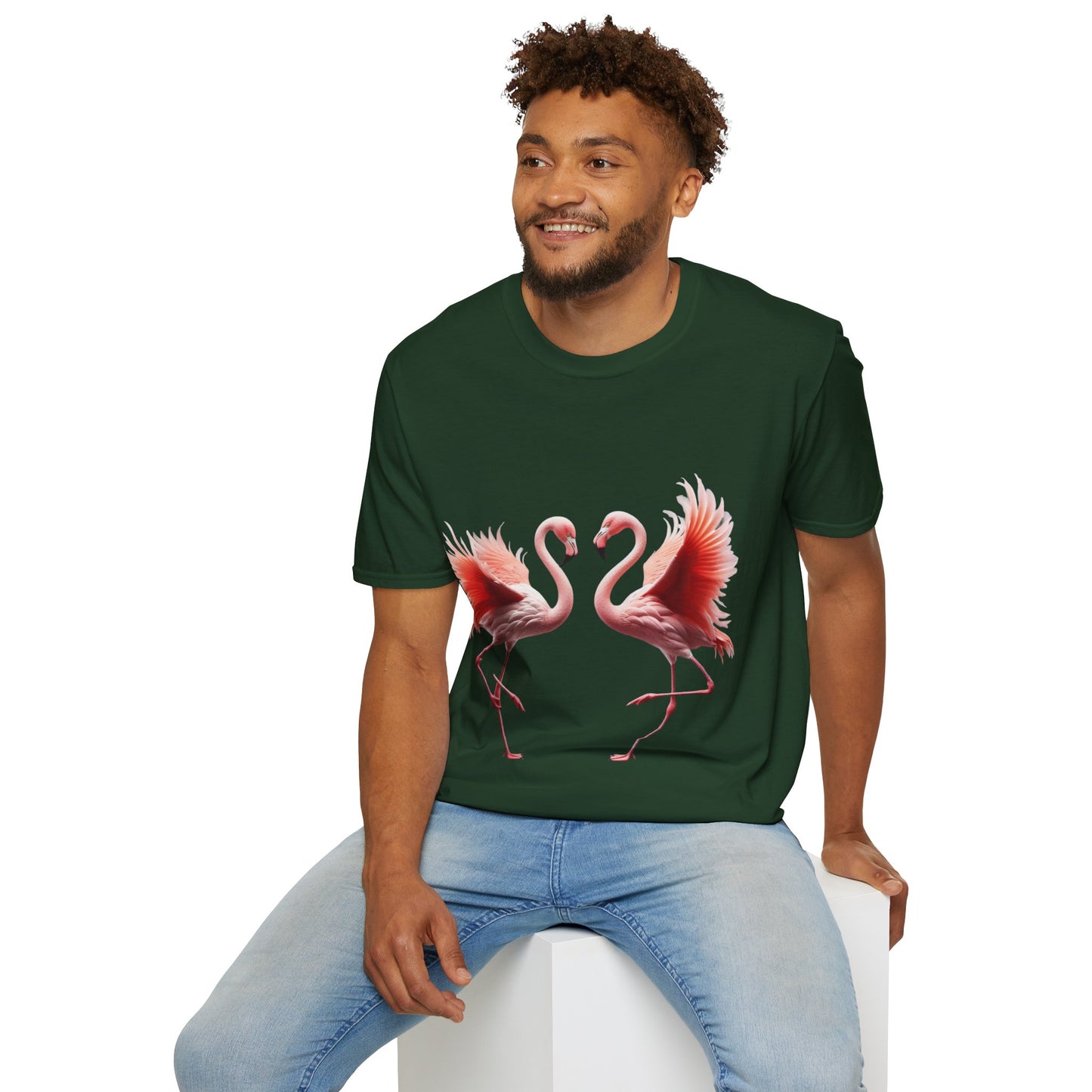 Flamingo Love Unisex Softstyle T-Shirt – Tropical Vibes for Every Occasion!